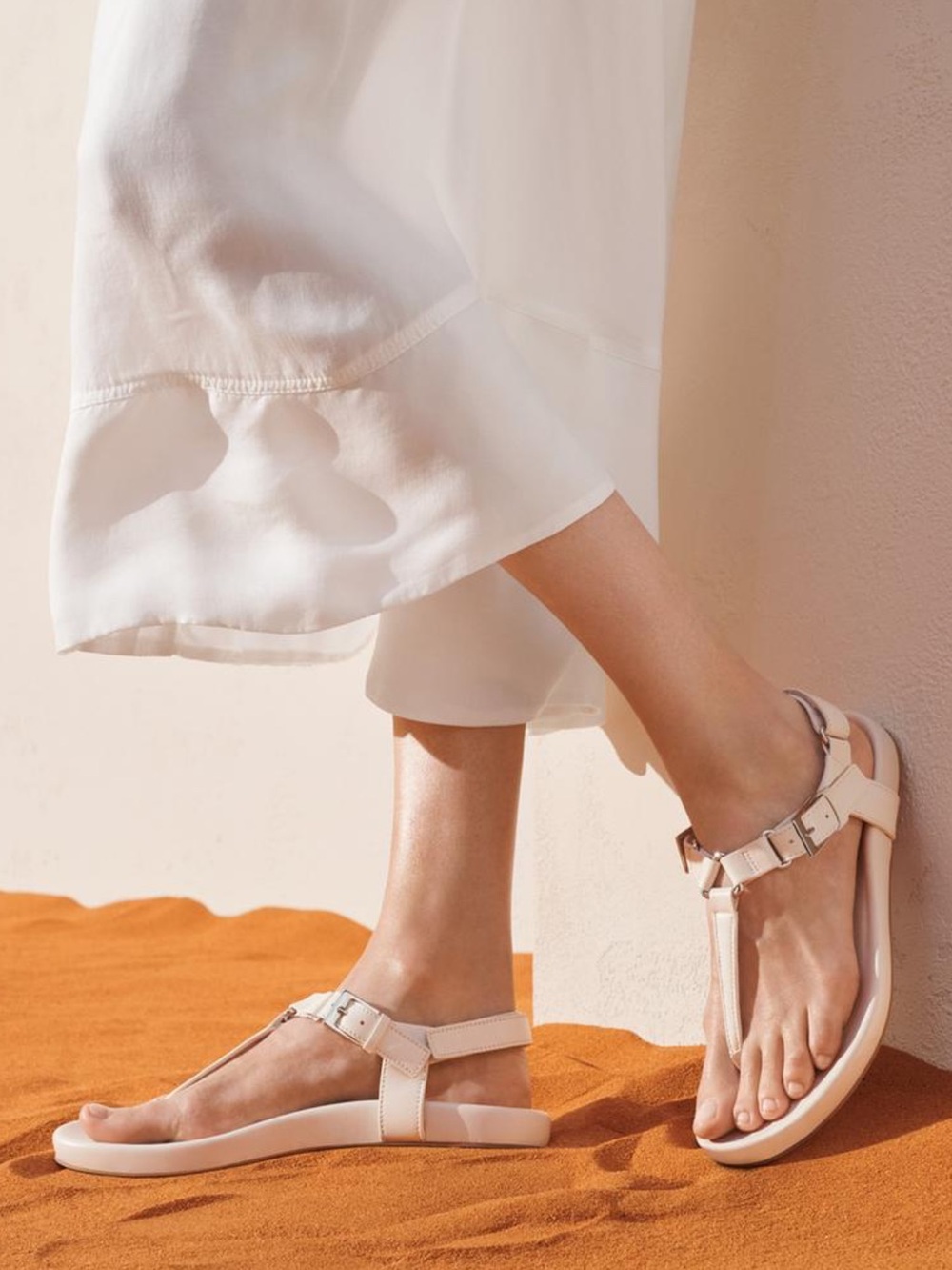 Zara LTHR SNDL 13 White Leather Sandals